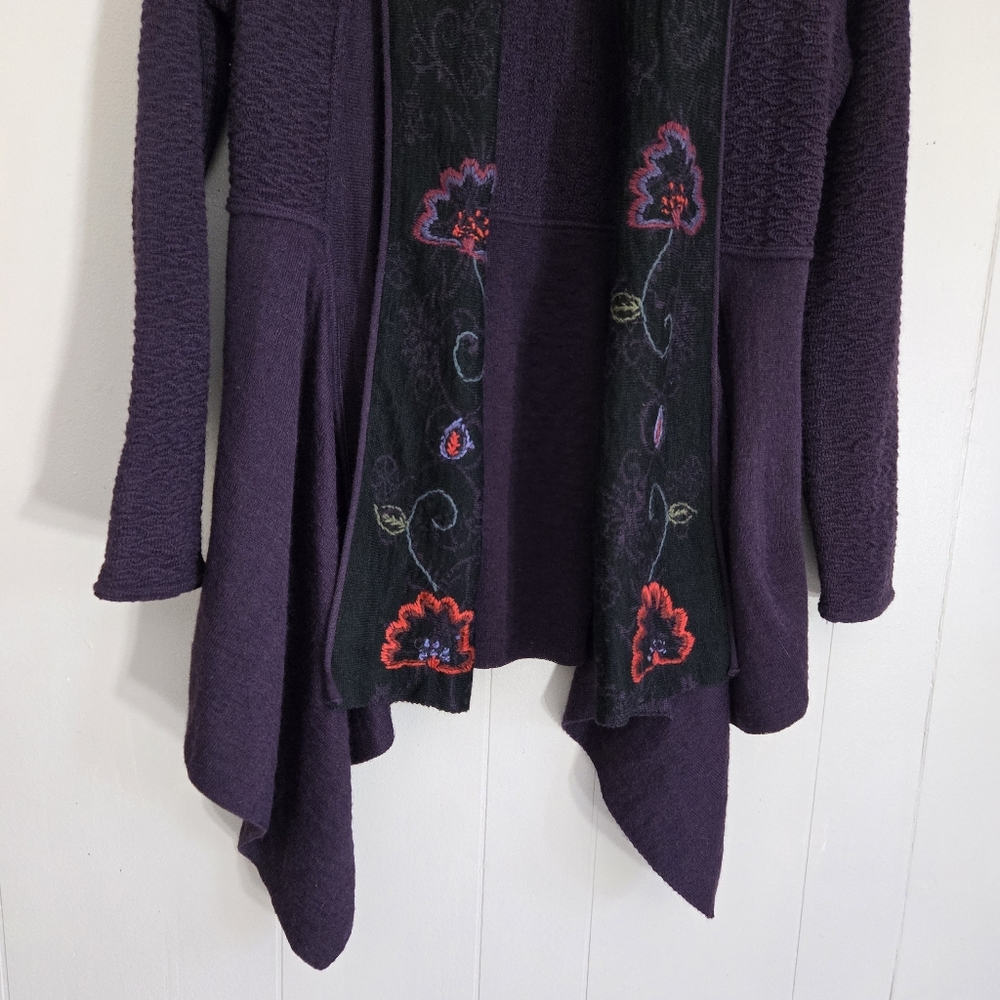 Simply Natural Fantasia Alpaca Blend Open Front Cardigan Shawl Collar Embroidery - Picture 4 of 12